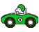 Dibujo de un coche de color verde pilotado por un mueco con un casco del mismo color