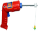 Imagen de taladradora de juguete adaptada como caña motorizada para juego de pesca.